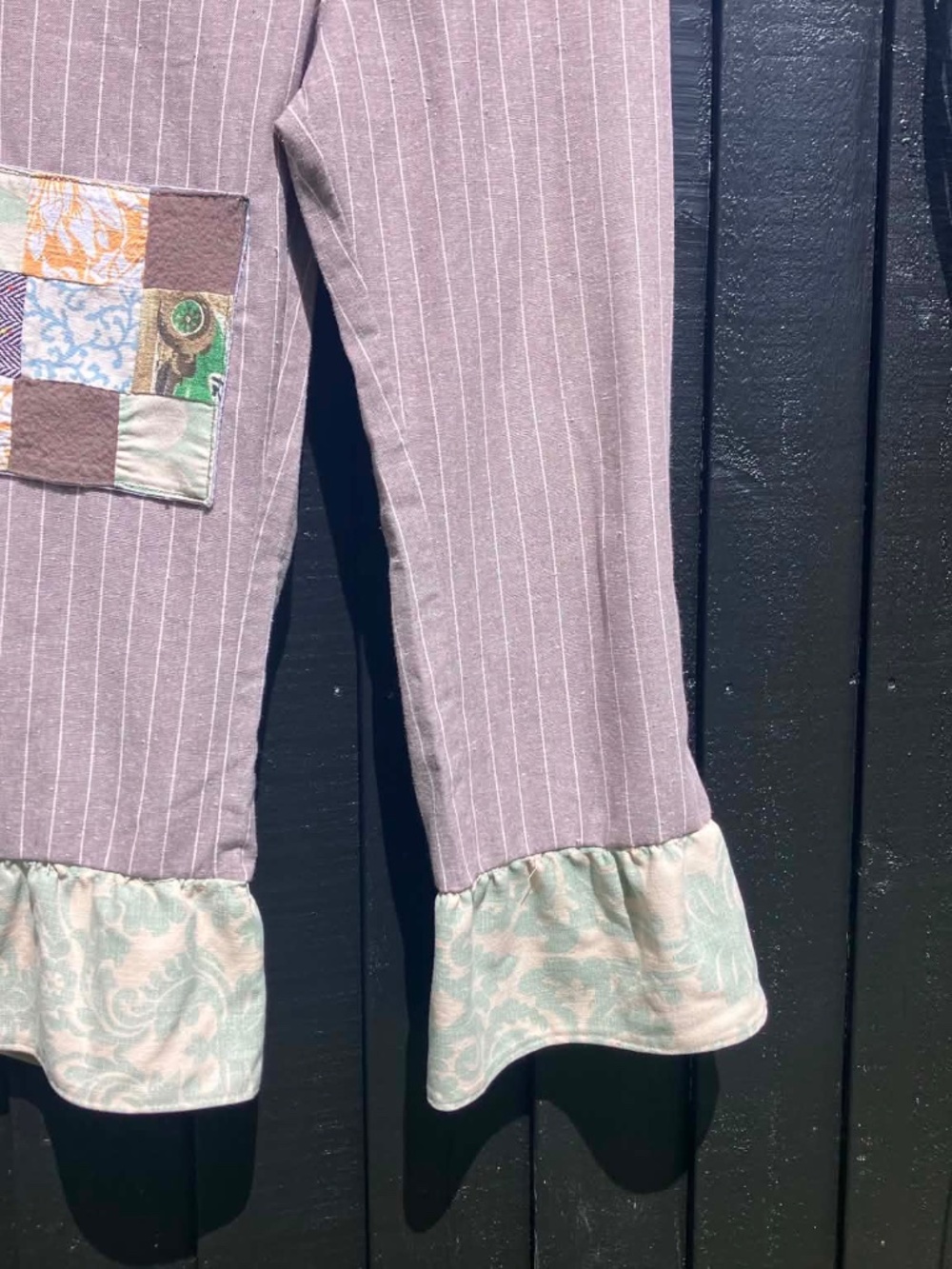 One-of-a-Kind Reworked Jumpsuit with Patch & Ruffle Hem - Picture 5 of 5
